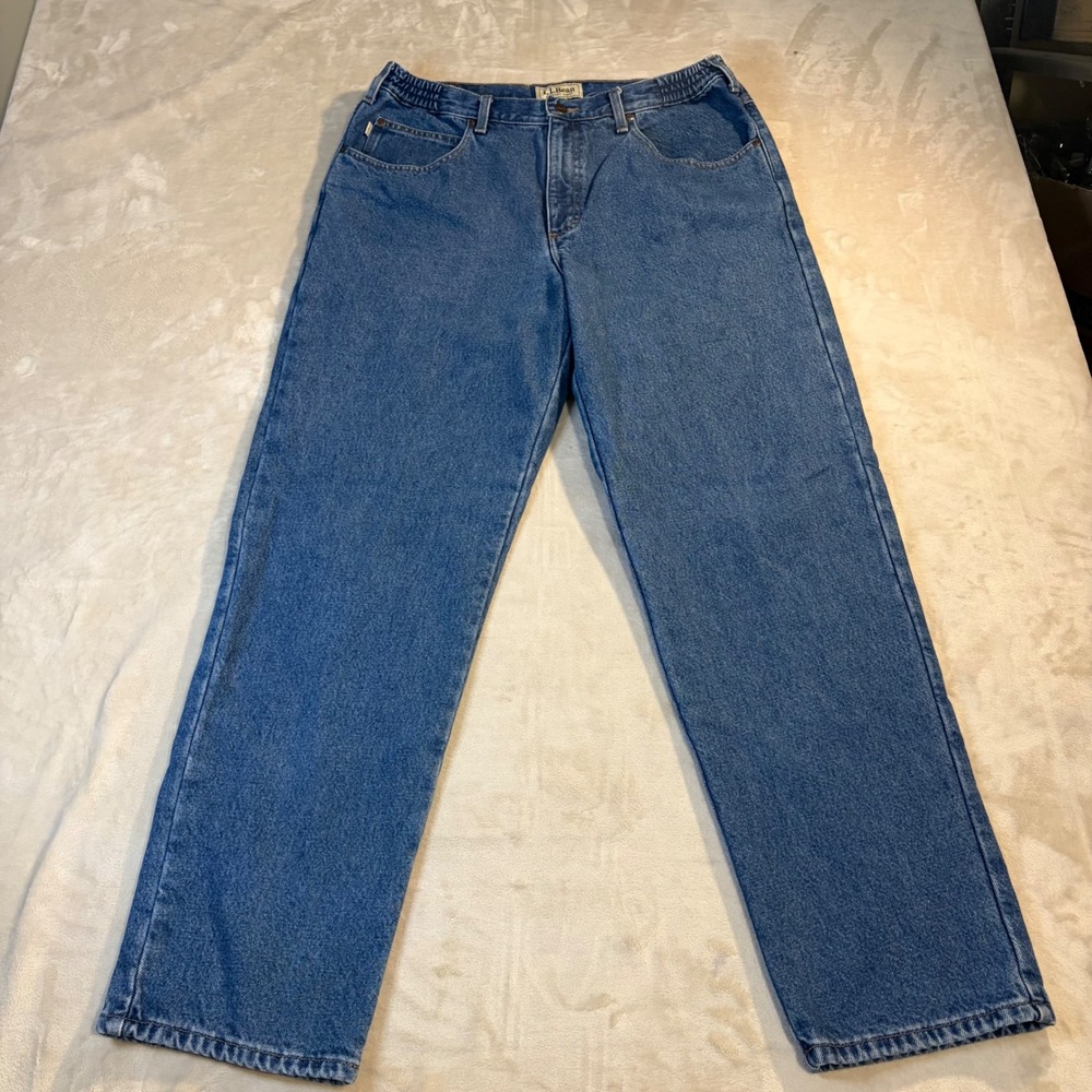 Vintage LL Bean Comfort Waist Flannel Lined Jeans Mens 36x32 Blue Plaid Straight
